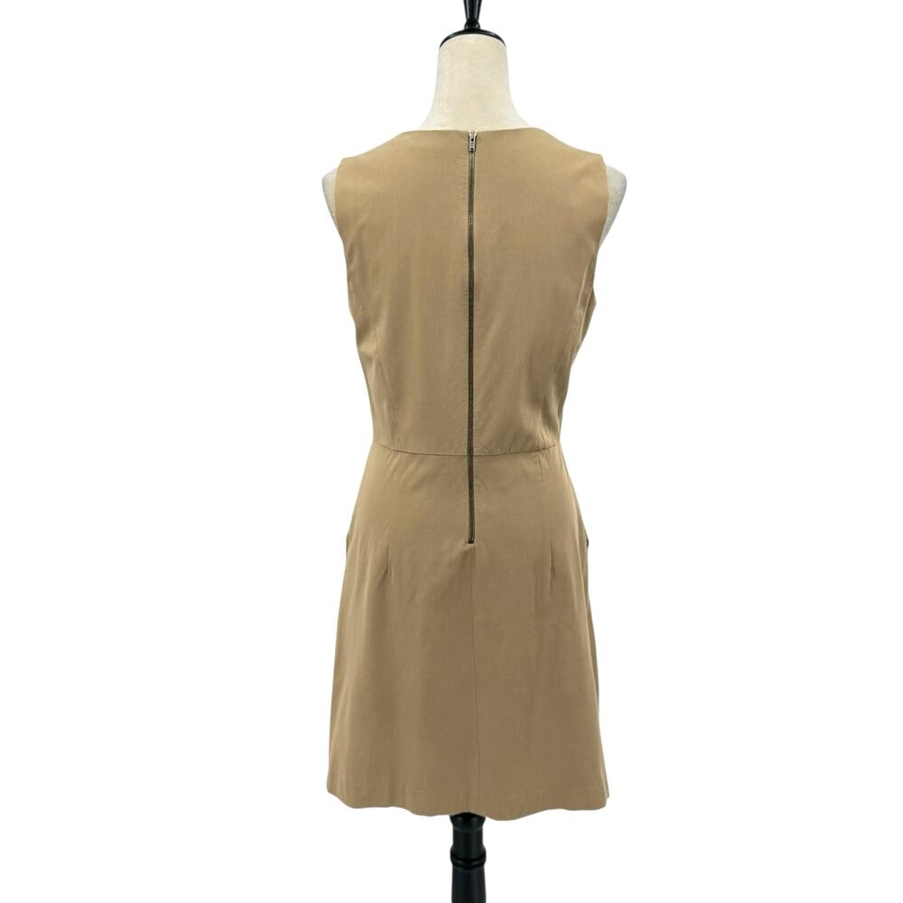 Theory Sz 8 Vintage Y2K Tan Brown Solid Sleeveless Stretch Academia Sheath Dress - Picture 3 of 12